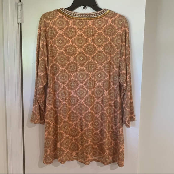 Soft Surroundings Lillia Beaded Stretch V Neck Print Tunic Top 3/4 Sleeves Sz XL - Picture 9 of 11